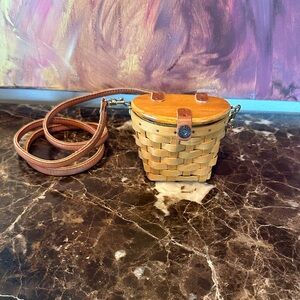 Longaberger Tan and Brown Woven Basket Bag mini